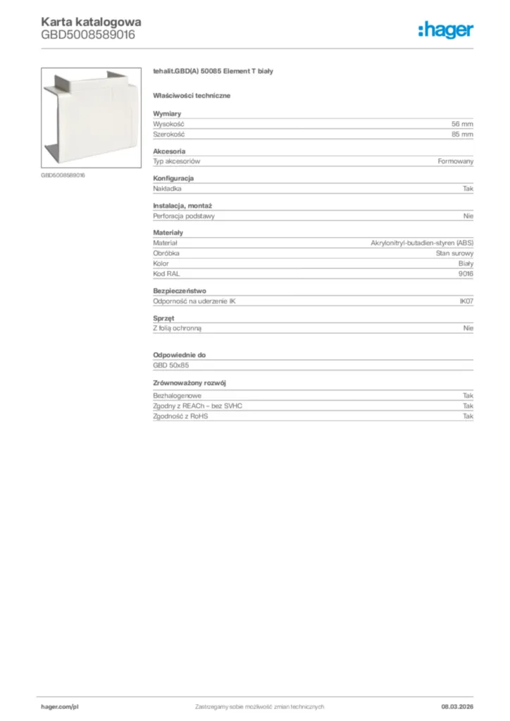 Zdjęcie Hager Karta katalogowa GBD5008589016 | Hager Polska