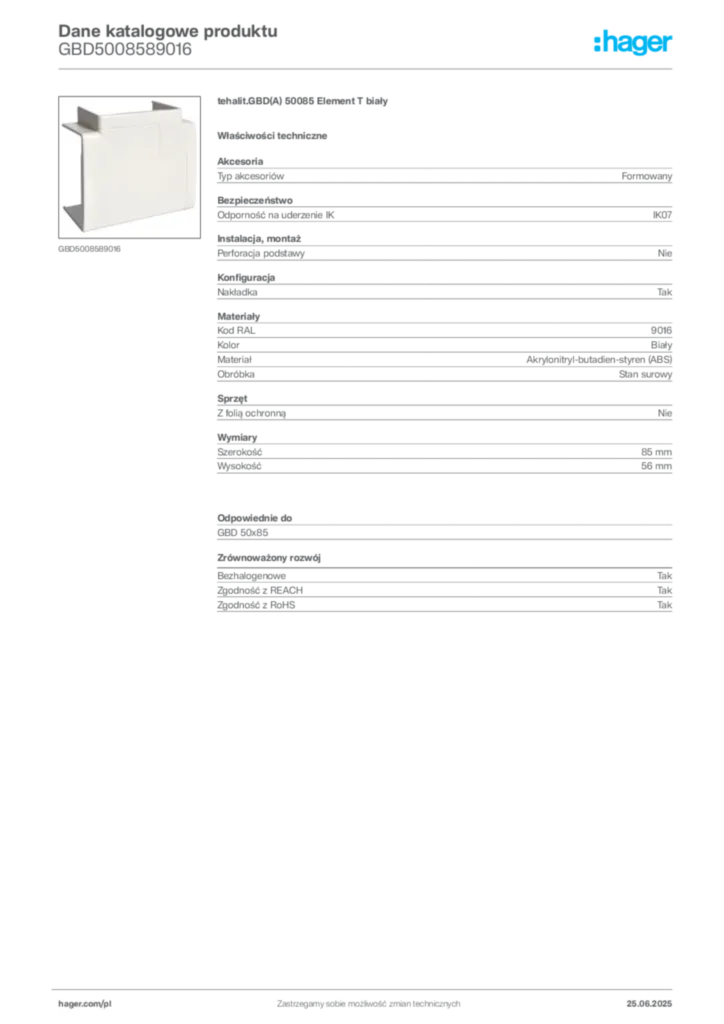 Zdjęcie Hager Karta katalogowa GBD5008589016 | Hager Polska