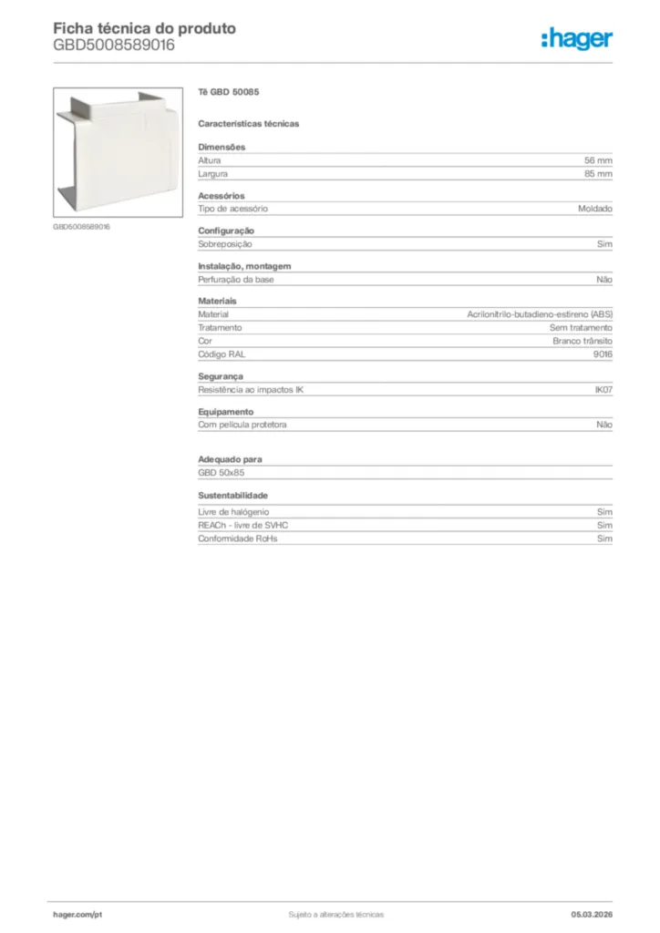 Imagem Hager Ficha técnica do produto GBD5008589016 | Hager Portugal