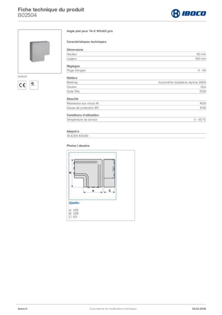 Image Iboco Fiche technique du produit B02504 | Hager France