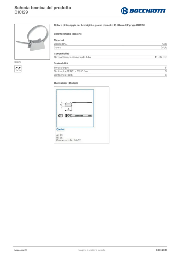 Immagine Bocchiotti Scheda tecnica del prodotto B10129 | Hager Italia