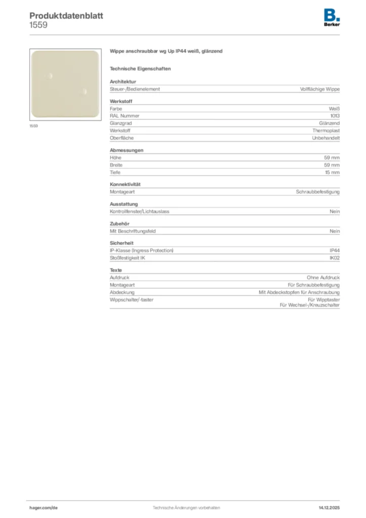 Berker Produktdatenblatt 1559