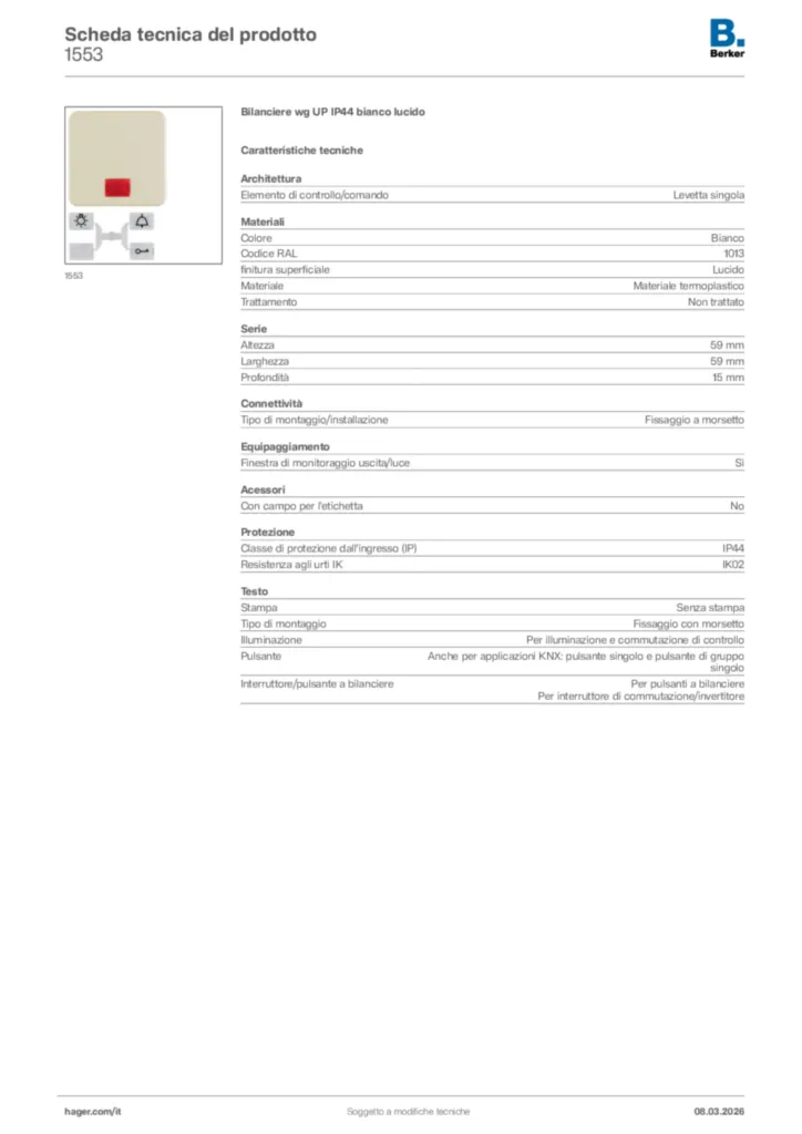 Immagine Berker Scheda tecnica del prodotto 1553 | Hager Italia