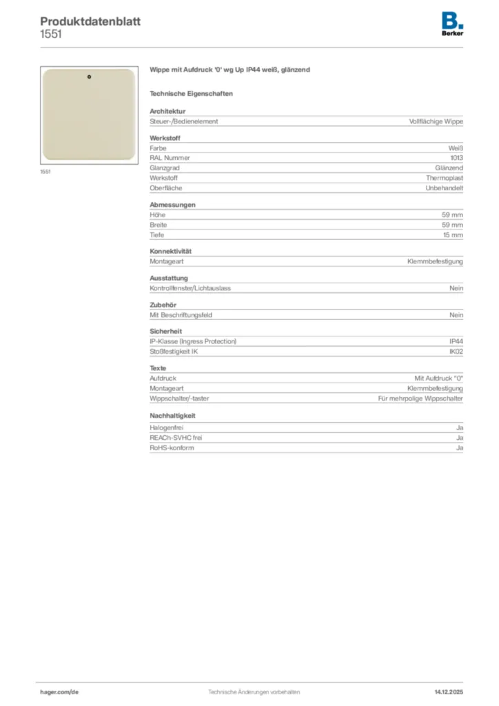 Bild Berker Produktdatenblatt 1551 | Hager Deutschland