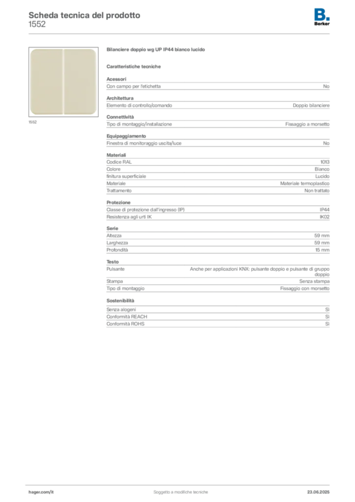 Immagine Berker Scheda tecnica del prodotto 1552 | Hager Italia