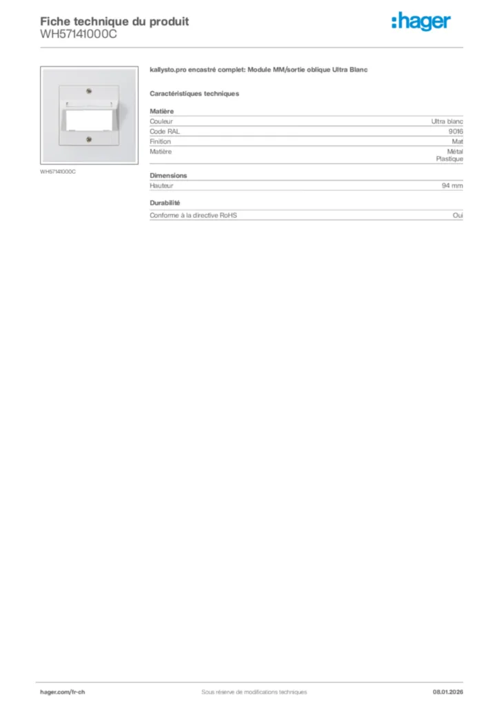 Image Hager Fiche technique du produit WH57141000C | Hager Suisse