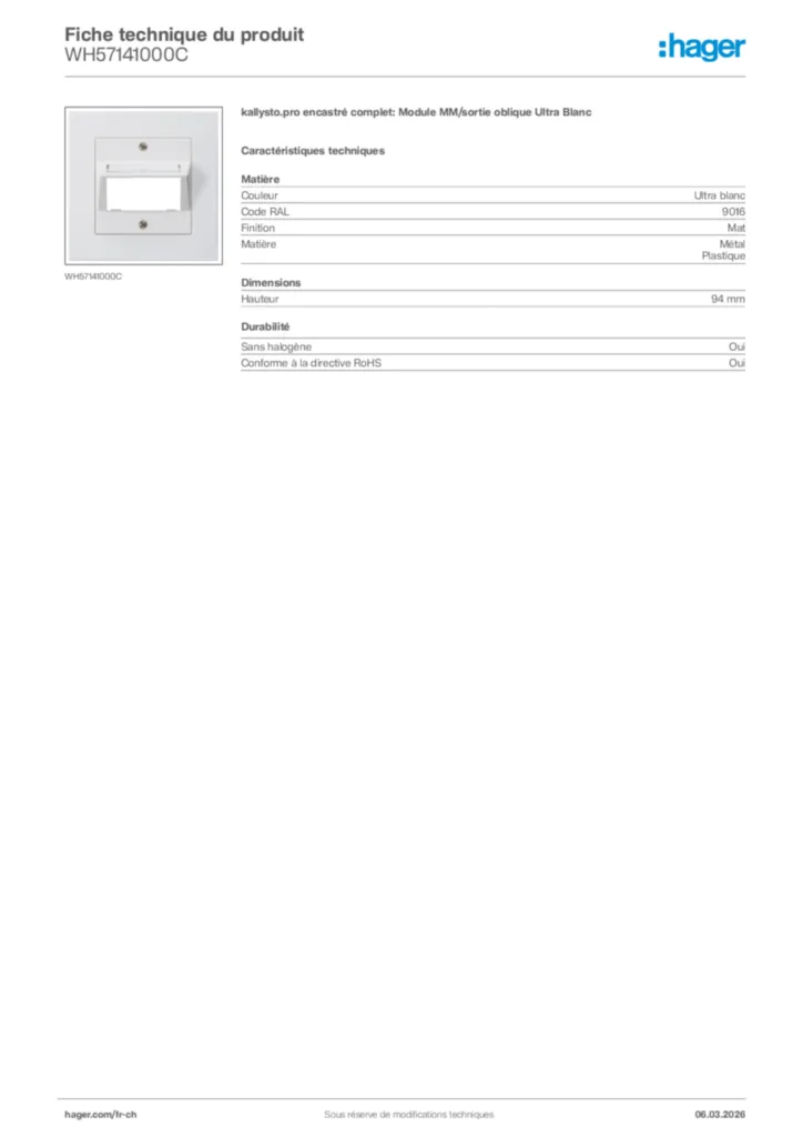 Image Hager Fiche technique du produit WH57141000C | Hager Suisse