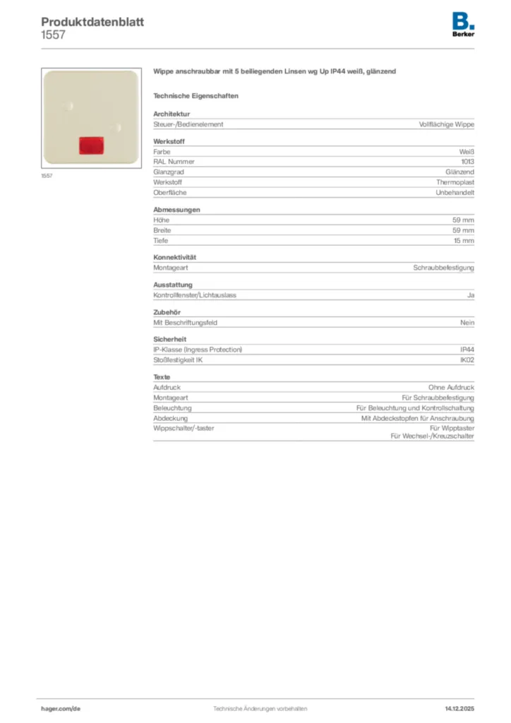 Berker Produktdatenblatt 1557