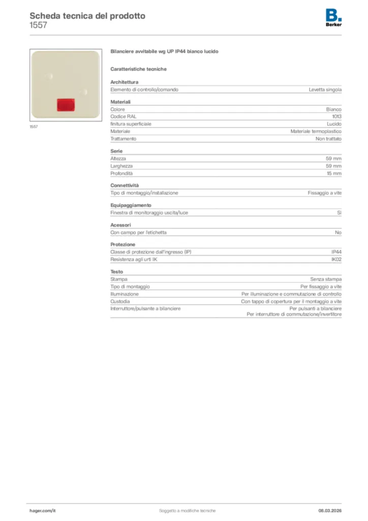 Immagine Berker Scheda tecnica del prodotto 1557 | Hager Italia