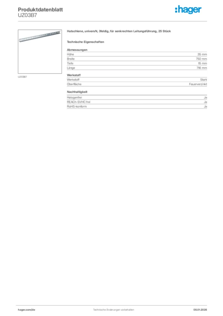 Bild Hager Produktdatenblatt UZ03B7 | Hager Deutschland