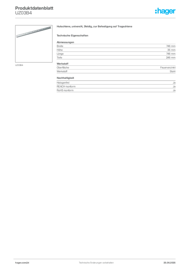 Bild Hager Produktdatenblatt UZ03B4 | Hager Deutschland