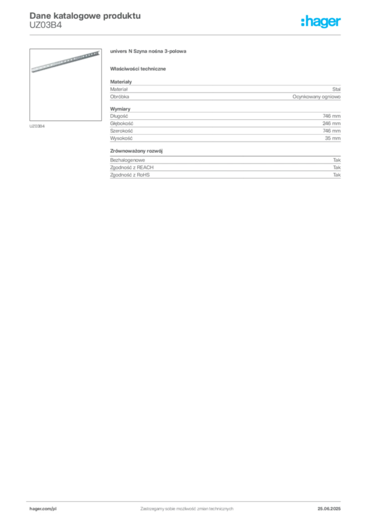 Zdjęcie Hager Karta katalogowa UZ03B4 | Hager Polska