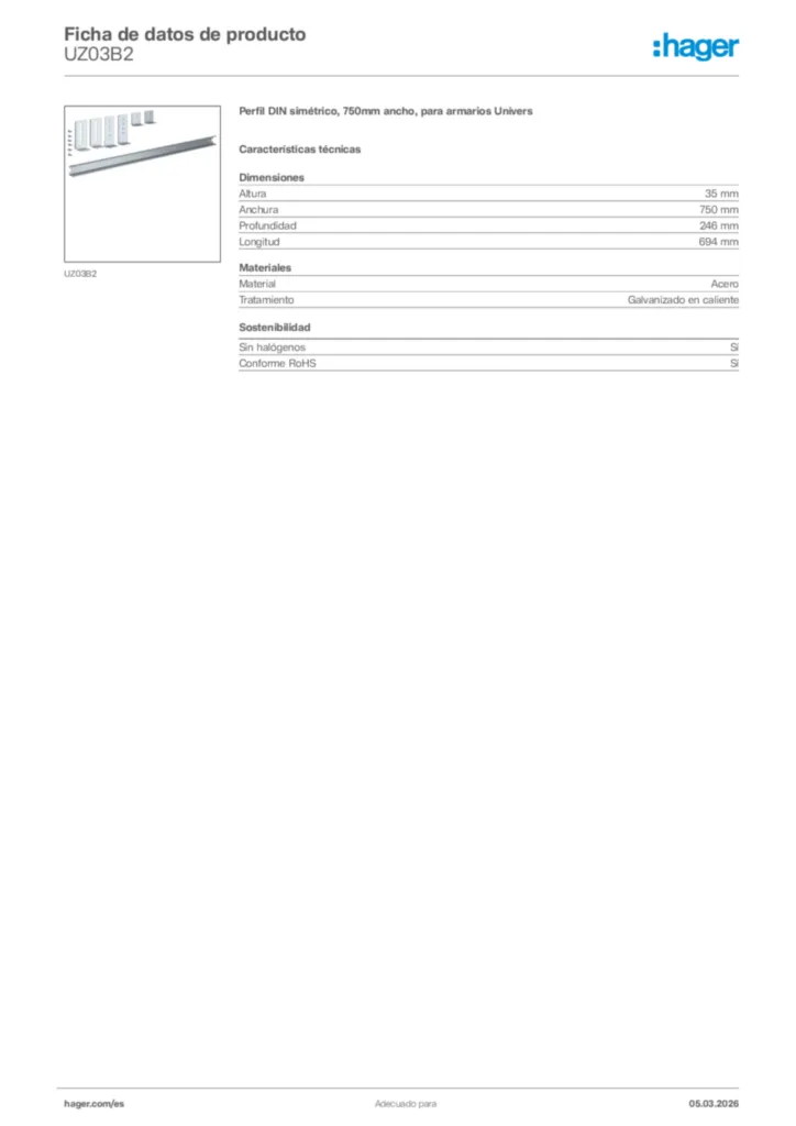 Imagen Hager Ficha de datos de producto UZ03B2 | Hager España