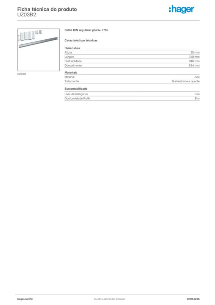 Imagem Hager Ficha técnica do produto UZ03B2 | Hager Portugal