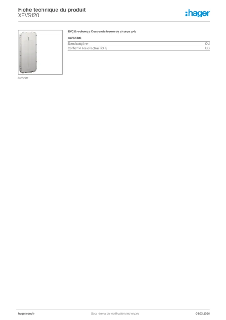 Image Hager Fiche technique du produit XEVS120 | Hager France