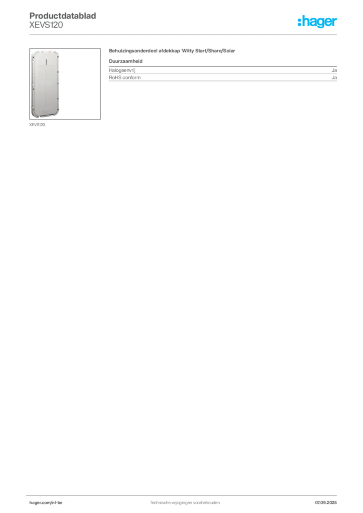 Afbeelding Hager Productdatablad XEVS120 | Hager Belgium