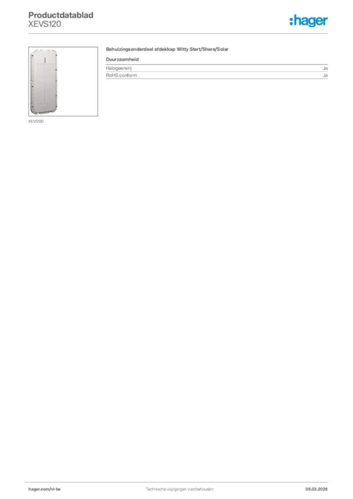 Afbeelding Hager Productdatablad XEVS120 | Hager Belgium