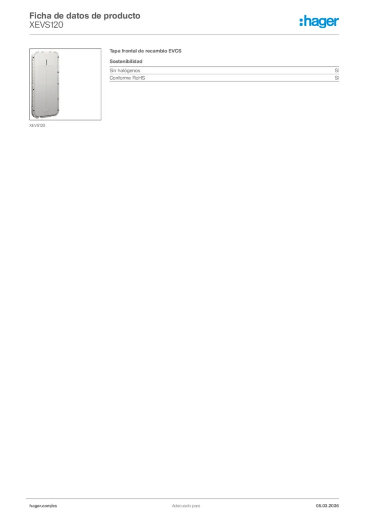 Imagen Hager Ficha de datos de producto XEVS120 | Hager España
