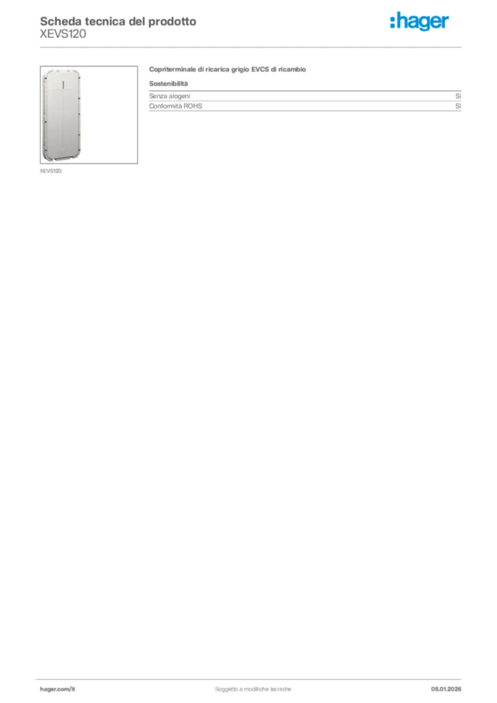 Immagine Hager Scheda tecnica del prodotto XEVS120 | Hager Italia