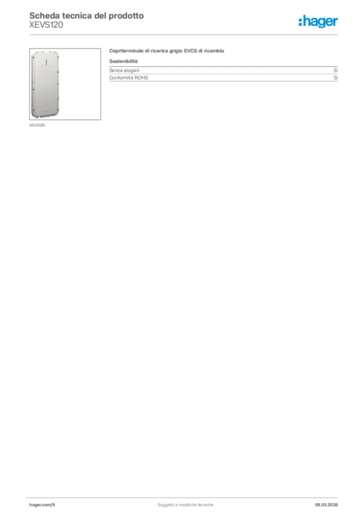 Immagine Hager Scheda tecnica del prodotto XEVS120 | Hager Italia