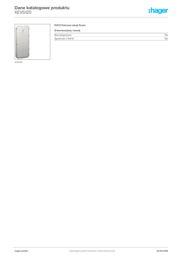 Zdjęcie Hager Karta katalogowa XEVS120 | Hager Polska