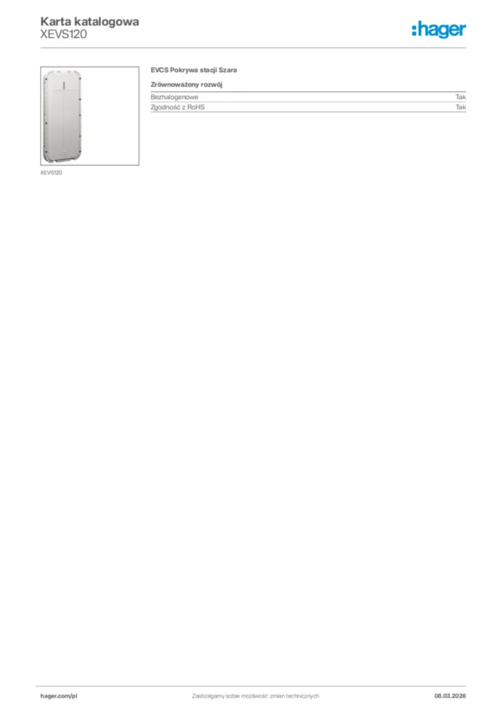 Zdjęcie Hager Karta katalogowa XEVS120 | Hager Polska