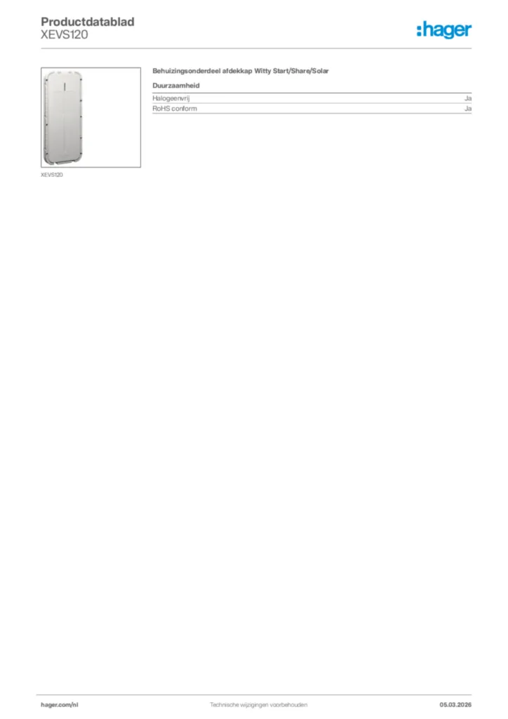 Afbeelding Hager Productdatablad XEVS120 | Hager Nederland