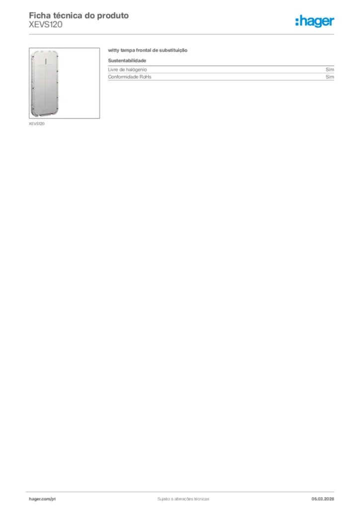 Imagem Hager Ficha técnica do produto XEVS120 | Hager Portugal