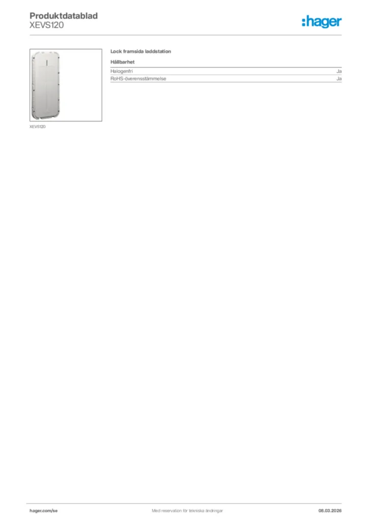 Bild Hager Produktdatablad XEVS120 | Hager Sverige