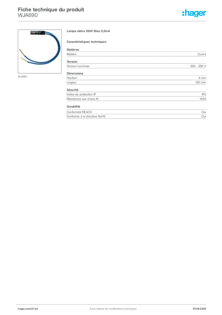 Image Hager Fiche technique du produit WJA690 | Hager Belgique