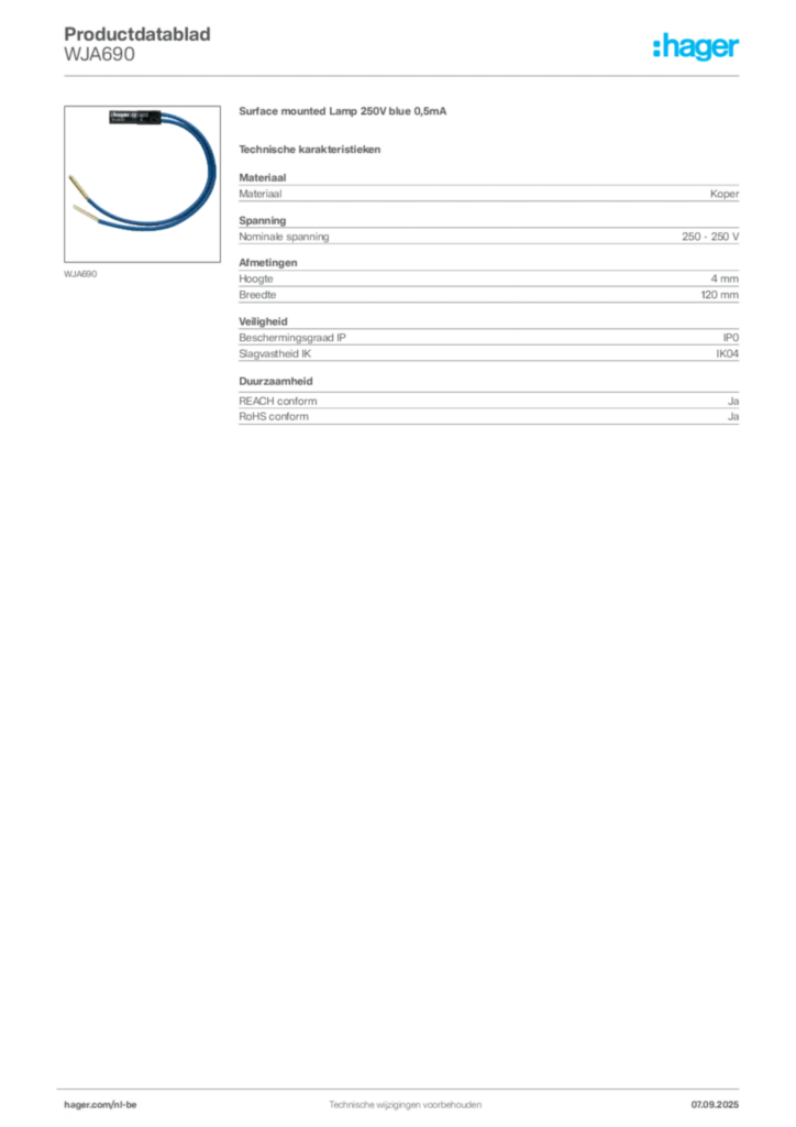 Afbeelding Hager Productdatablad WJA690 | Hager Belgium