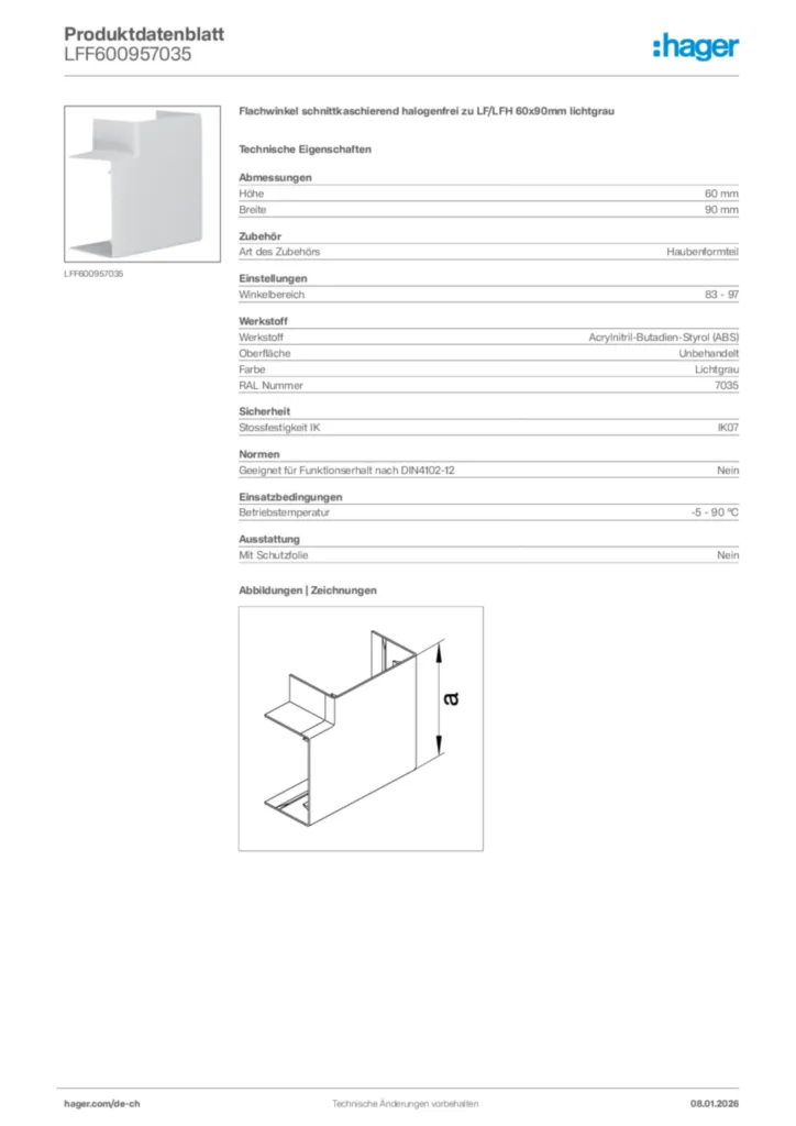 Bild Hager Produktdatenblatt LFF600957035 | Hager Schweiz
