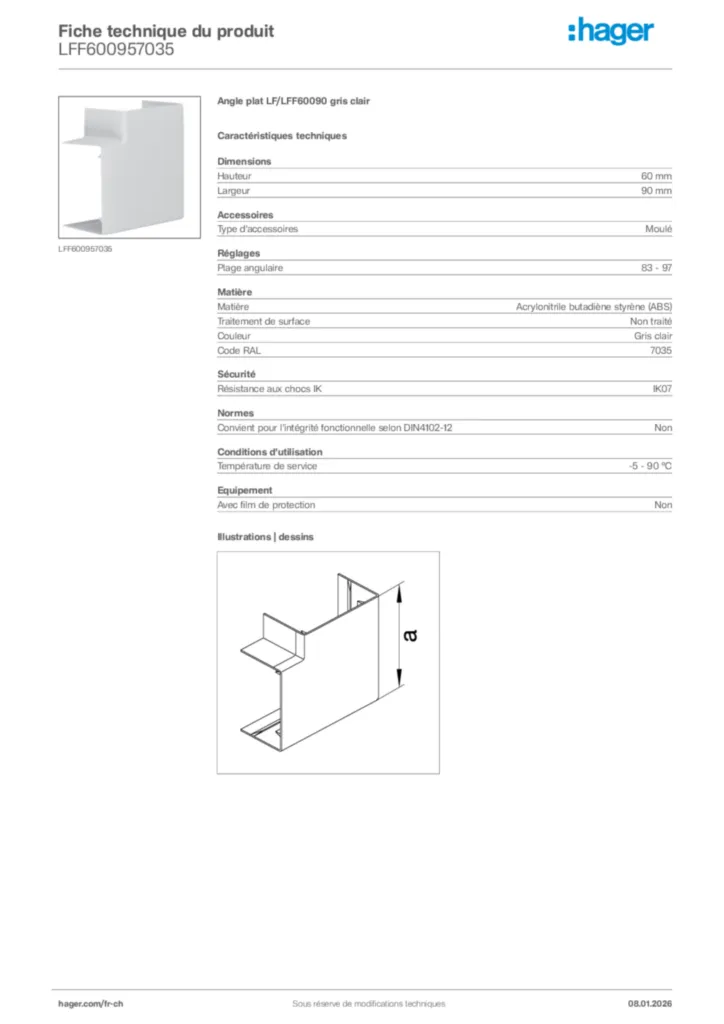 Image Hager Fiche technique du produit LFF600957035 | Hager Suisse