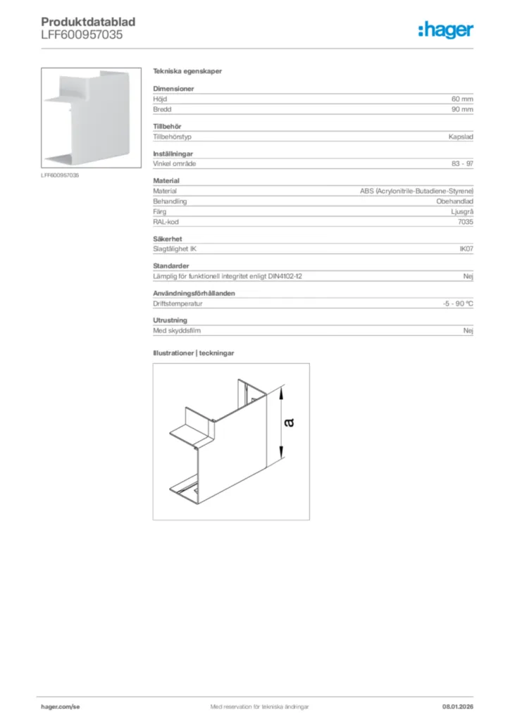 Bild Hager Produktdatablad LFF600957035 | Hager Sverige