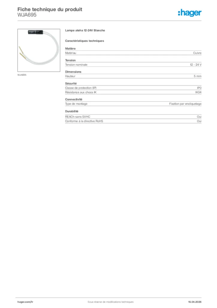 Image Hager Fiche technique du produit WJA695 | Hager France