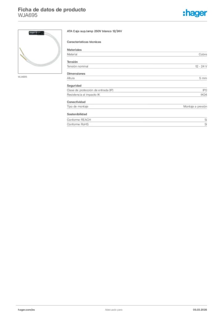 Imagen Hager Ficha de datos de producto WJA695 | Hager España