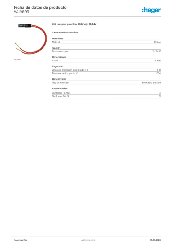 Imagen Hager Ficha de datos de producto WJA693 | Hager España