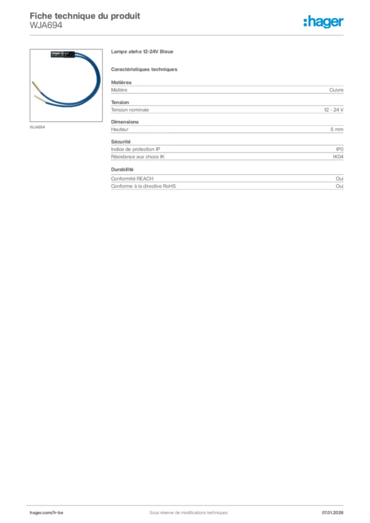 Image Hager Fiche technique du produit WJA694 | Hager Belgique