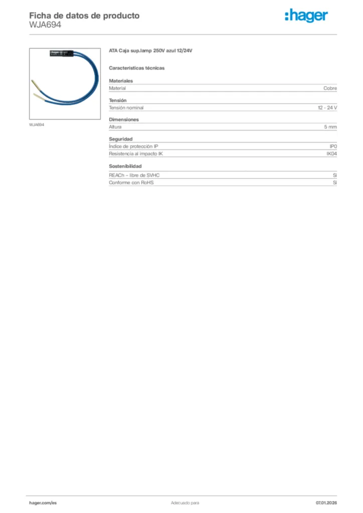 Imagen Hager Ficha de datos de producto WJA694 | Hager España