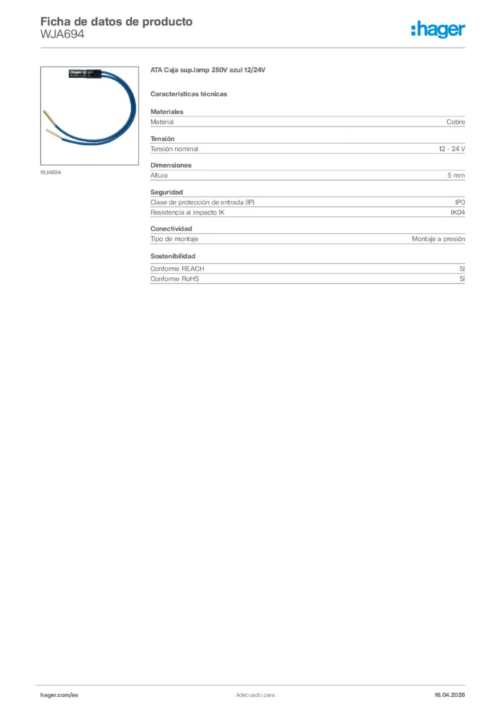 Imagen Hager Ficha de datos de producto WJA694 | Hager España