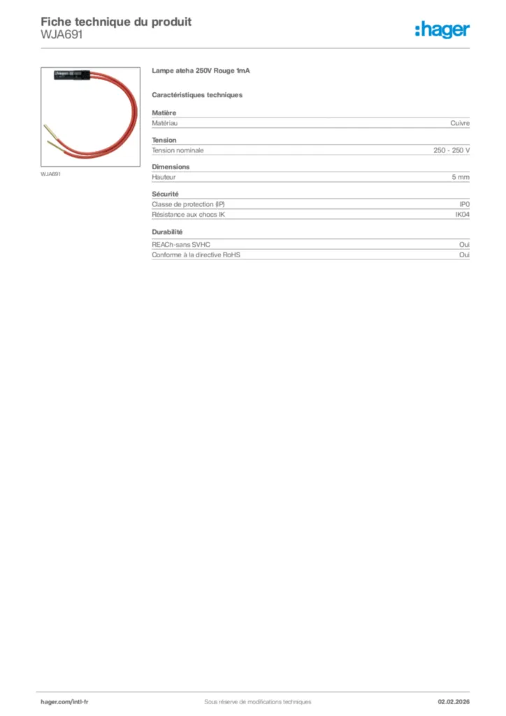 Image Hager Fiche technique du produit WJA691 | Hager Afrique