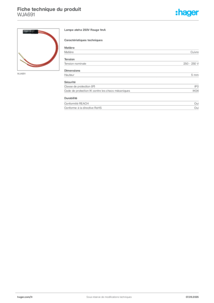 Image Hager Fiche technique du produit WJA691 | Hager France