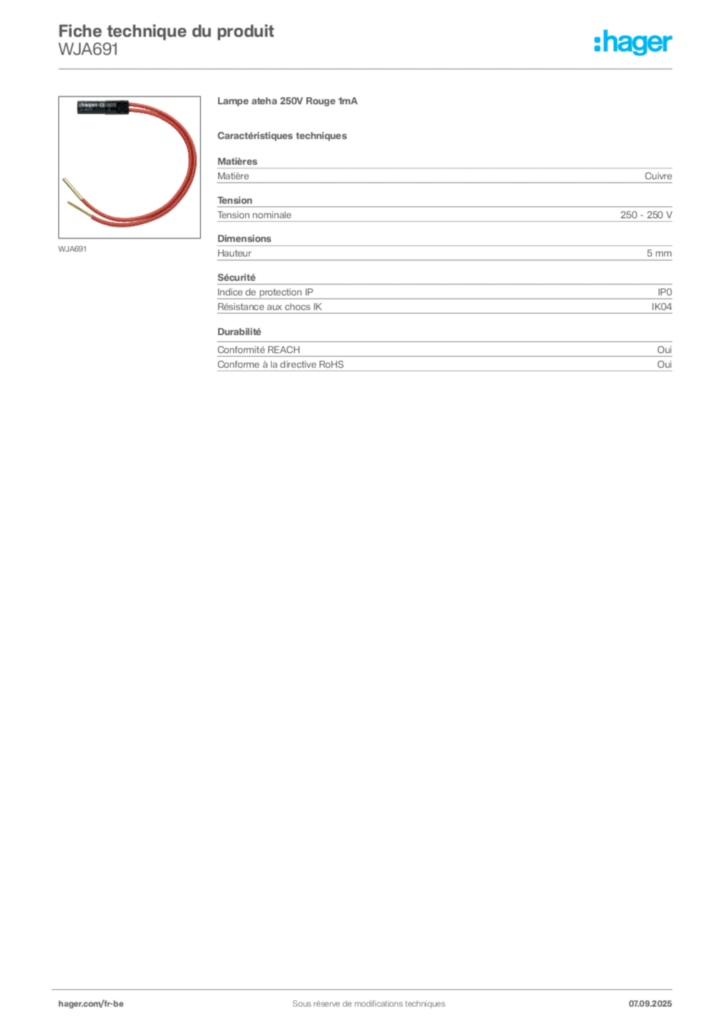 Image Hager Fiche technique du produit WJA691 | Hager Belgique