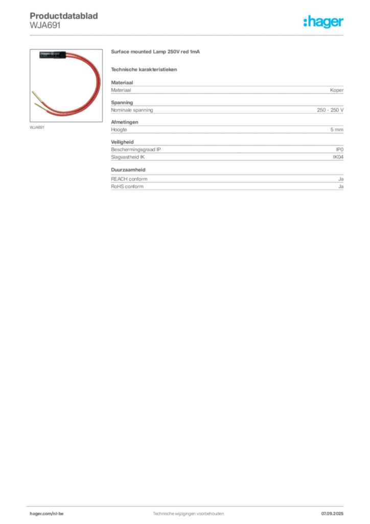 Afbeelding Hager Productdatablad WJA691 | Hager Belgium