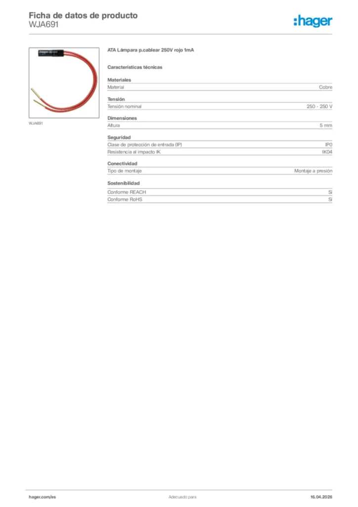 Imagen Hager Ficha de datos de producto WJA691 | Hager España