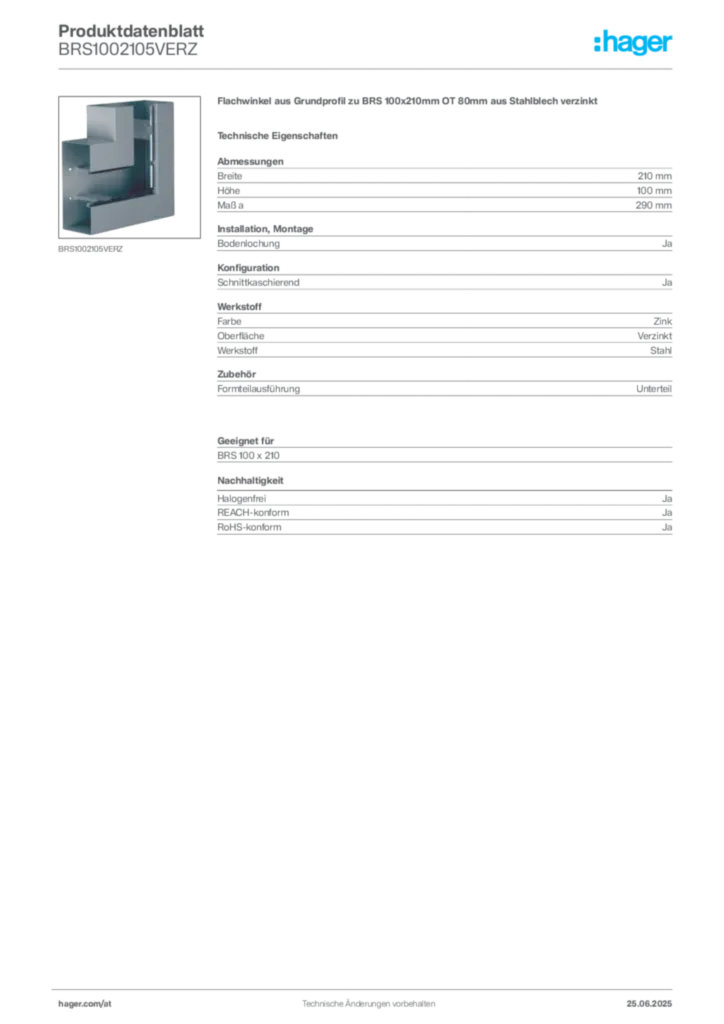 Bild Hager Produktdatenblatt BRS1002105VERZ | Hager Deutschland