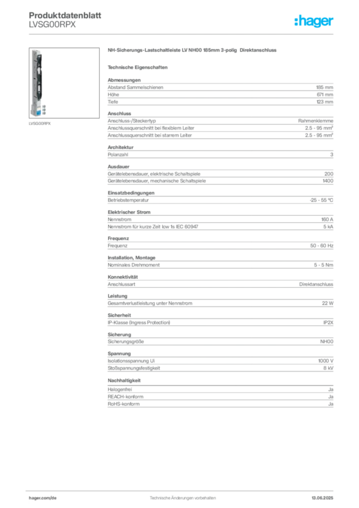 Bild Hager Produktdatenblatt LVSG00RPX | Hager Deutschland