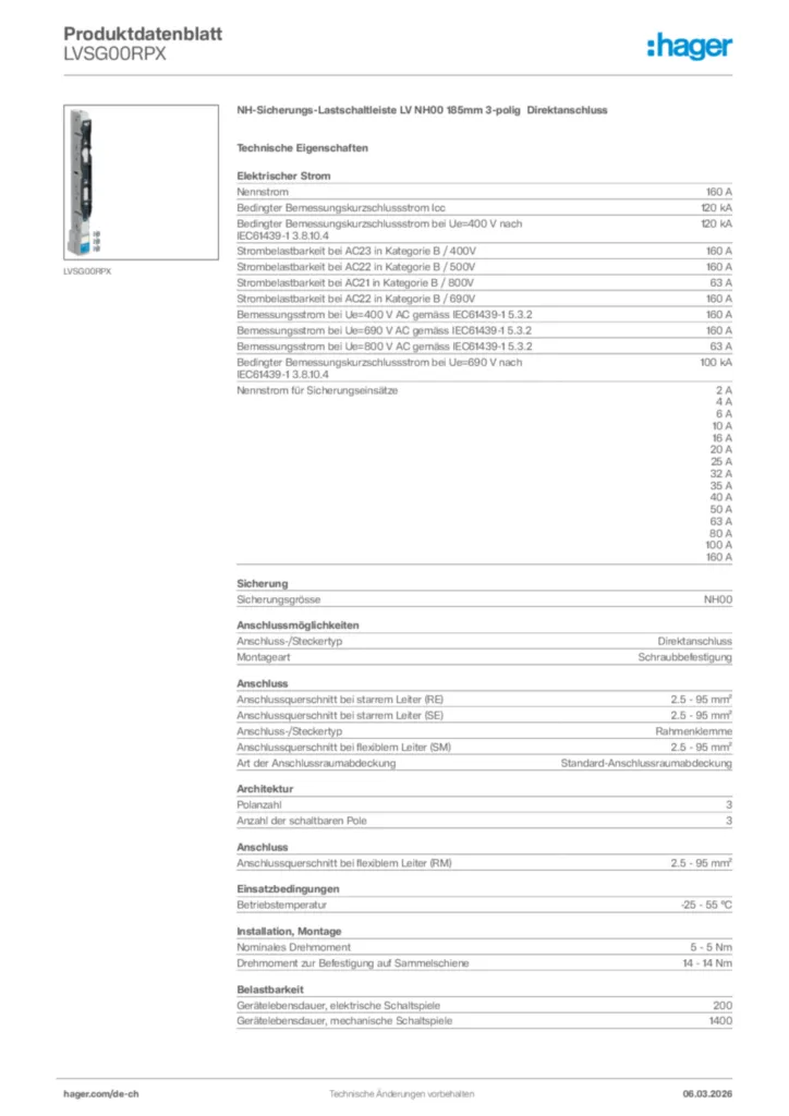 Bild Hager Produktdatenblatt LVSG00RPX | Hager Schweiz