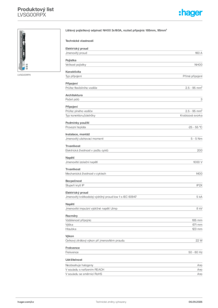 Obrázek Hager Produktový list LVSG00RPX | Hager