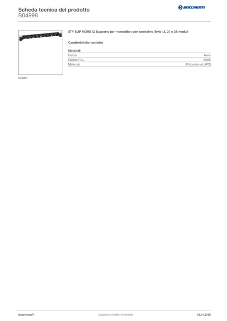 Immagine Bocchiotti Scheda tecnica del prodotto B04998 | Hager Italia